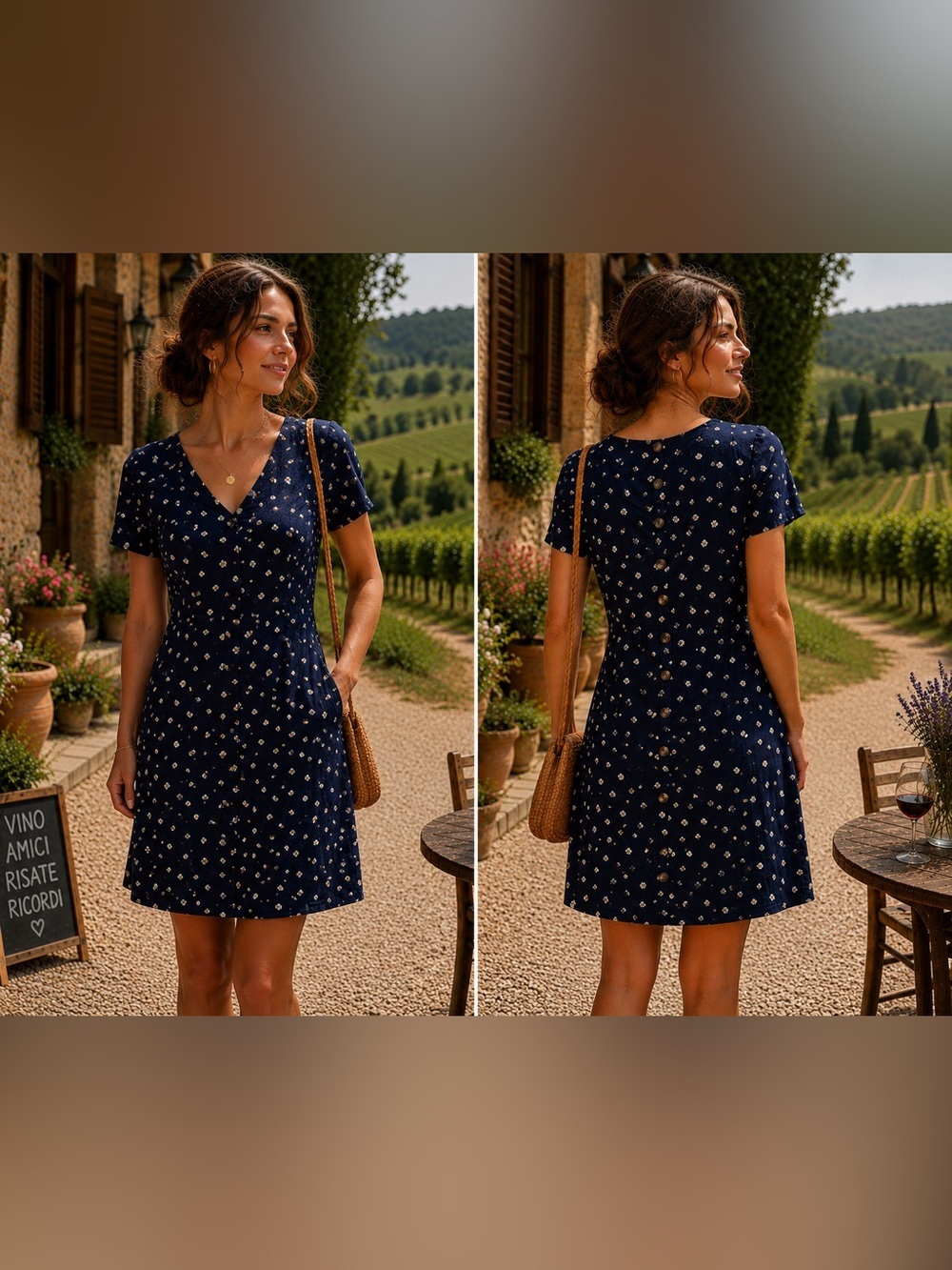 Madewell | Navy Floral Button-Back Easy Dress in Daisy Dots - Size XS